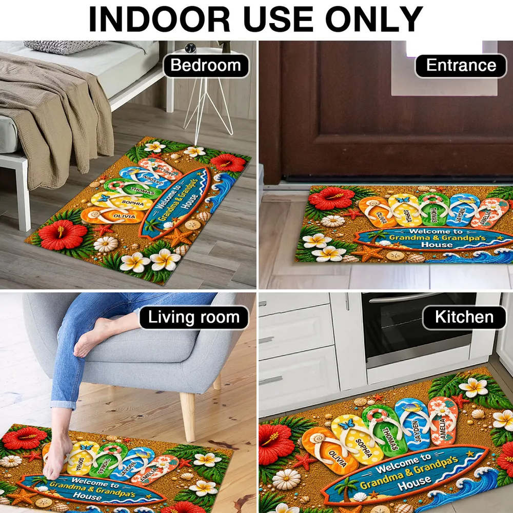 Hello Summer Vibe Welcome To Grandma Grandpa House - Personalized Doormat - Gift For Grandma, Grandpa, Grandparents