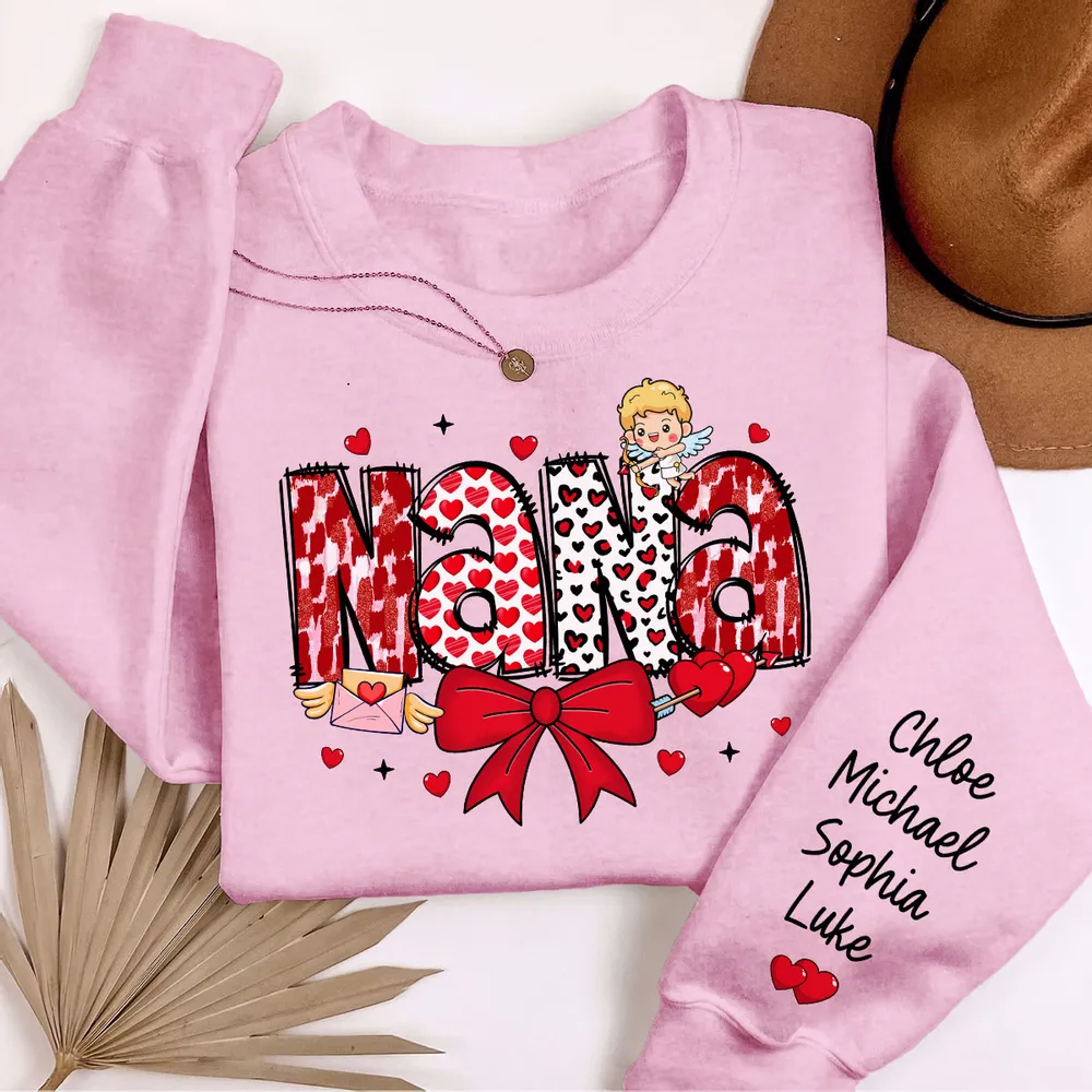 Grandma Valentine Personalized Sleeve Printed Sweater - Gift for Mom, Grandma, Nana, Grandparent