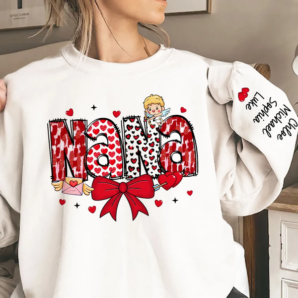 Grandma Valentine Personalized Sleeve Printed Sweater - Gift for Mom, Grandma, Nana, Grandparent