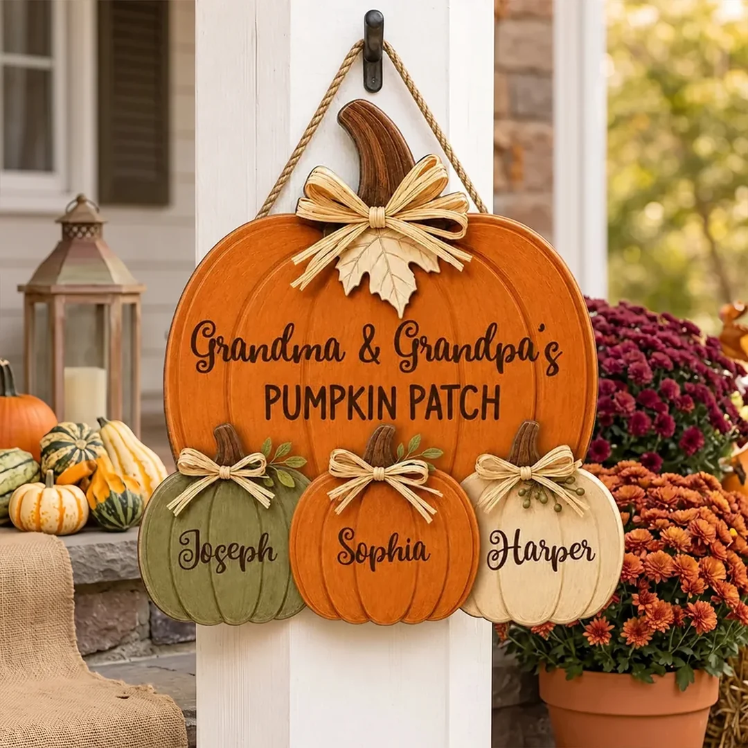 Grandma &amp; Grandpa's Pumpkin Patch - Personalized Custom Shaped Wood Sign - Fall Season Decor For Grandparents
