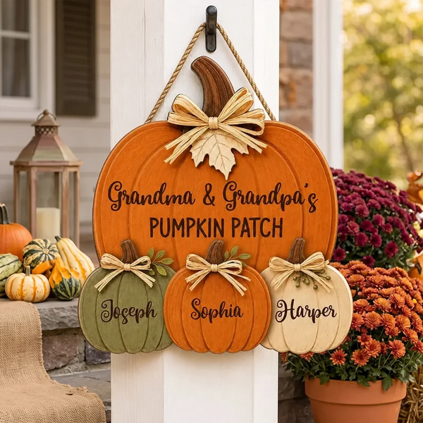 Grandma & Grandpa's Pumpkin Patch - Personalized Custom Shaped Wood Sign - Fall Season Decor For Grandparents