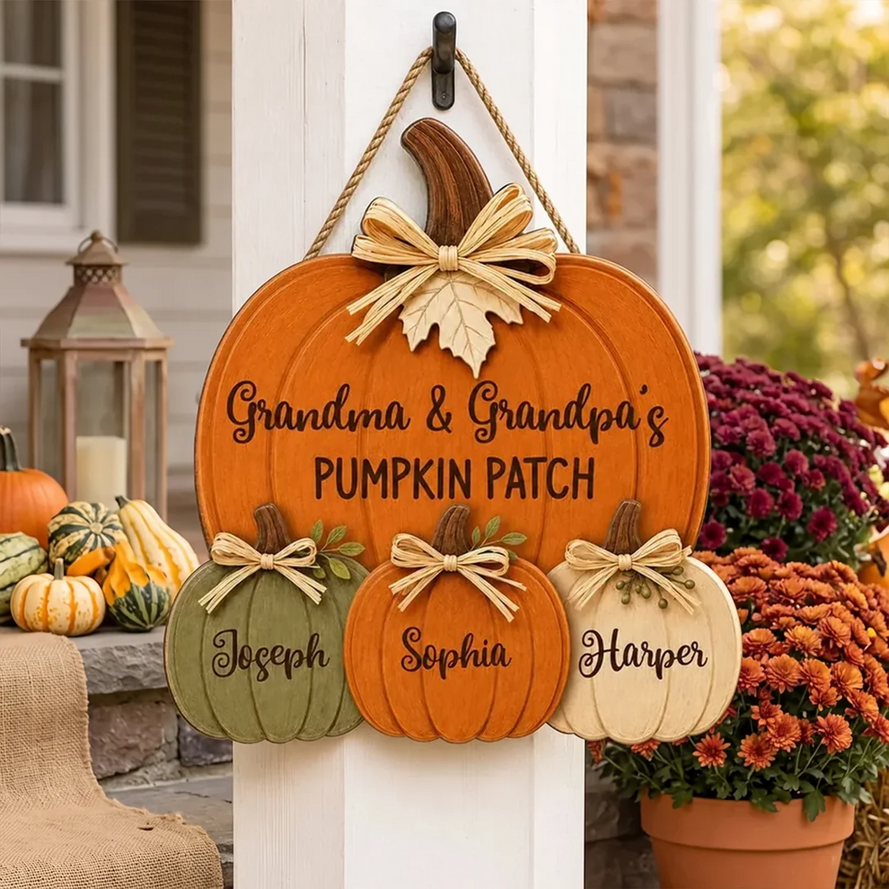 Grandma &amp; Grandpa's Pumpkin Patch - Personalized Custom Shaped Wood Sign - Fall Season Decor For Grandparents