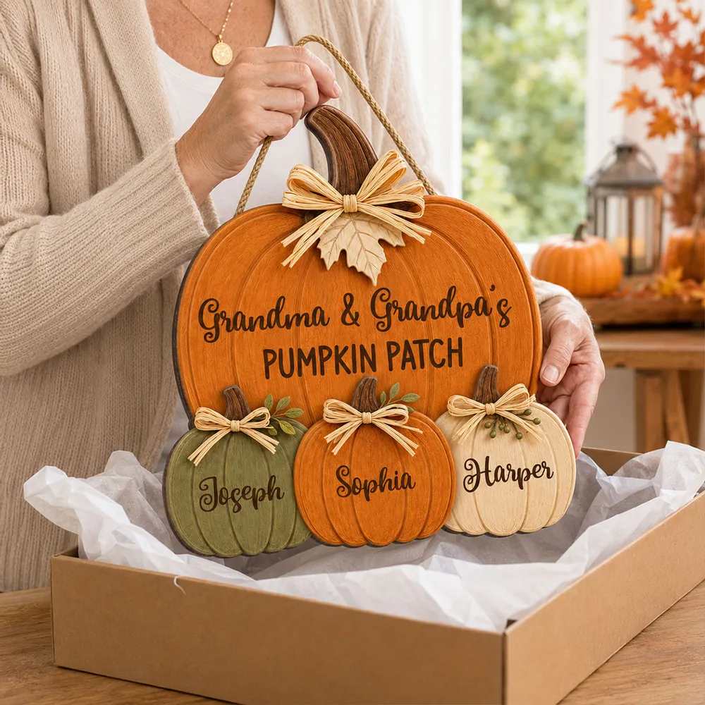 Grandma & Grandpa's Pumpkin Patch - Personalized Custom Shaped Wood Sign - Fall Season Decor For Grandparents