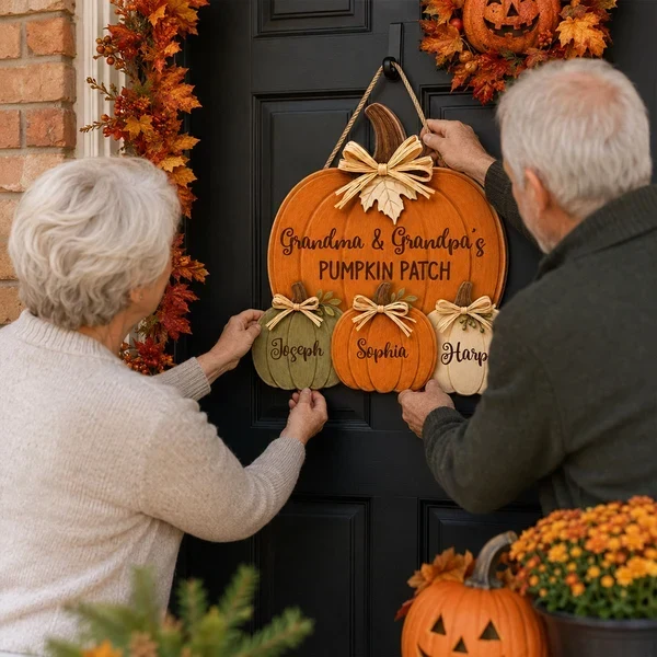 Grandma & Grandpa's Pumpkin Patch - Personalized Custom Shaped Wood Sign - Fall Season Decor For Grandparents