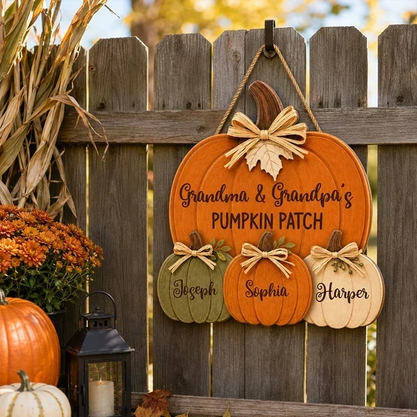 Grandma & Grandpa's Pumpkin Patch - Personalized Custom Shaped Wood Sign - Fall Season Decor For Grandparents