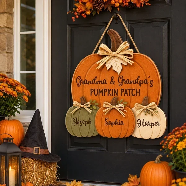 Grandma & Grandpa's Pumpkin Patch - Personalized Custom Shaped Wood Sign - Fall Season Decor For Grandparents