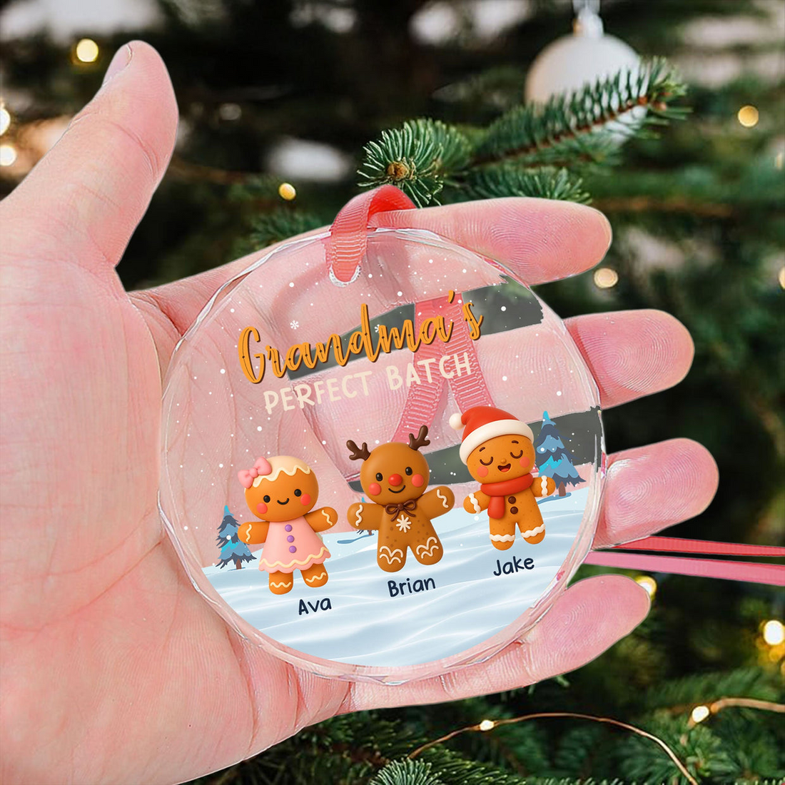 Grandma's Perfect Batch - Personalized Circle Glass Ornament - Christmas Gift for Grandma, Nana, Grammy, Mom