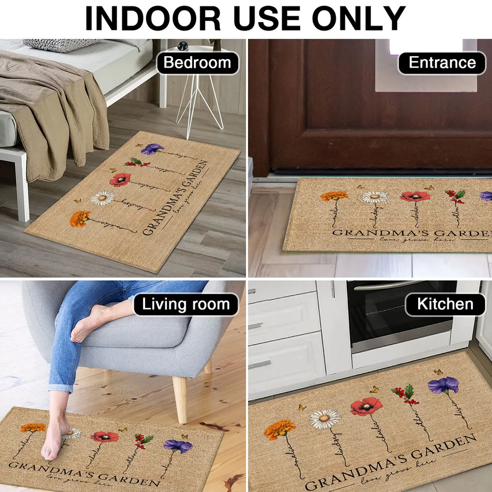 Grandma‘s Garden Love Grows Here Vintage Birth Flower - Personalized Doormat - Gift For Grandma, Mom