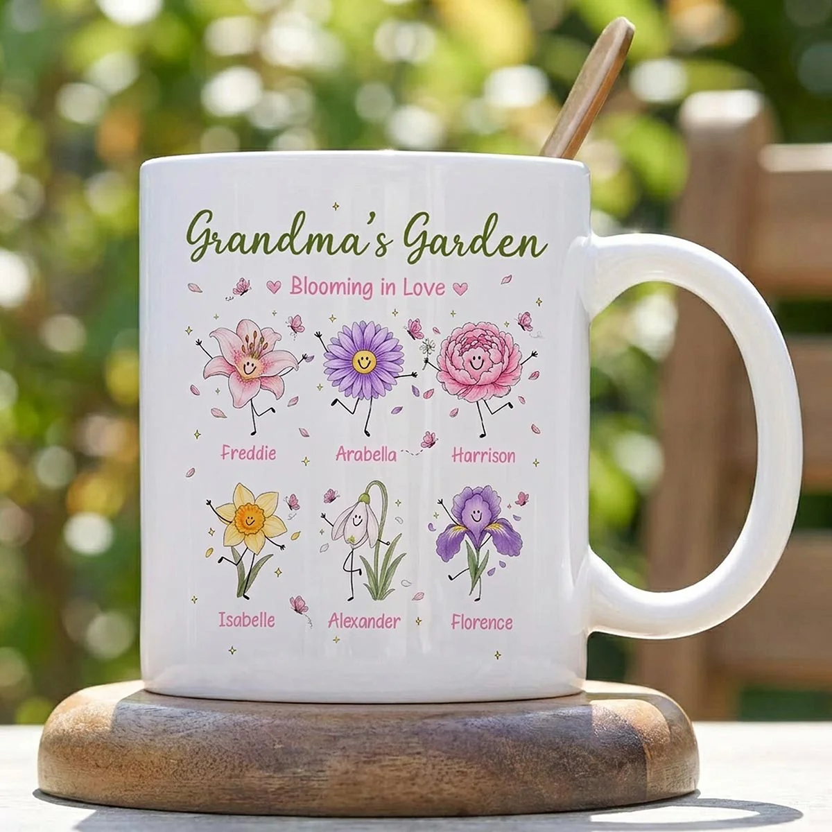 Grandma's Garden Cute Doodle Birth Month Flowers - Personalized Custom Mug - Gift For Mom, Grandma
