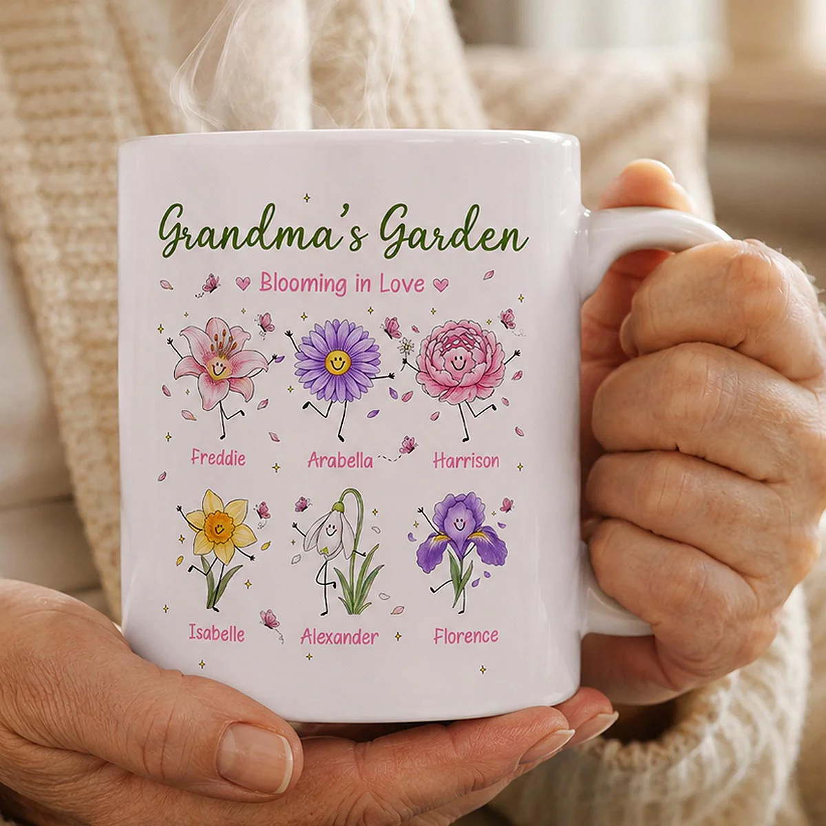 Grandma's Garden Cute Doodle Birth Month Flowers - Personalized Custom Mug - Gift For Mom, Grandma
