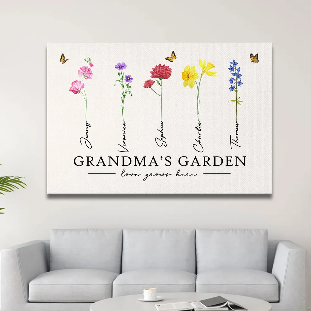 Grandma‘s Garden Love Grows Here Watercolor Birth Month Flower - Personalized Poster/Canvas Prints - Gift For Grandma, Mom 5