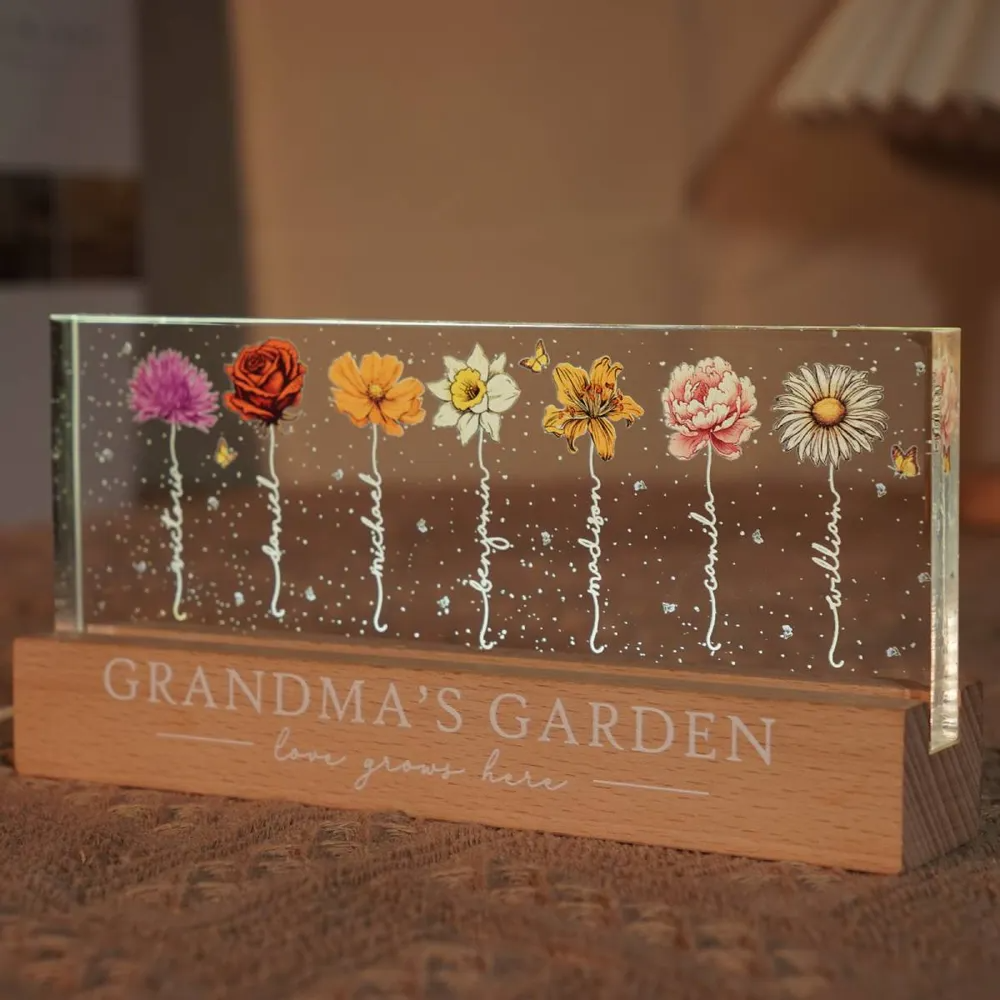 Grandma‘s Garden Birth Month Flowers - Personalized Acrylic LED Night Light - Gift For Mom, Mother, Grandma, Grandmother