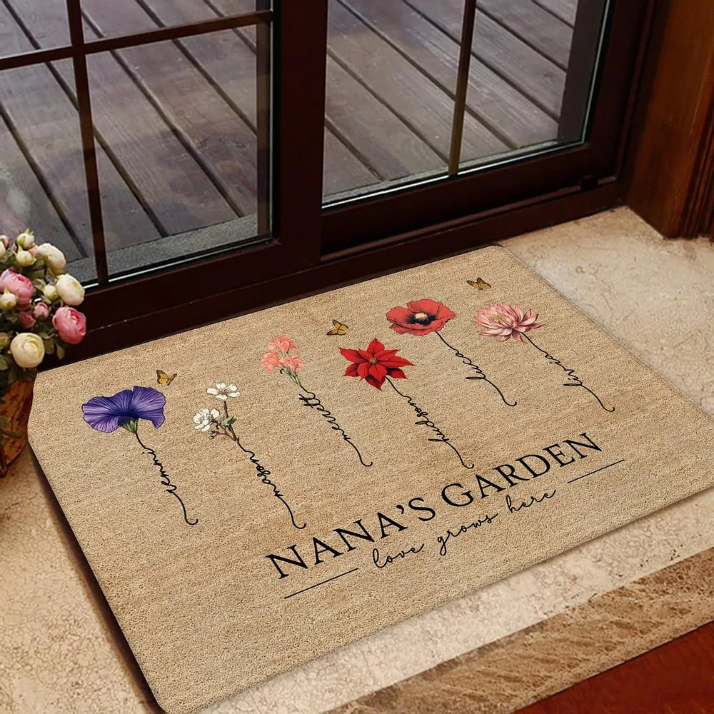 Grandma‘s Garden Love Grows Here Vintage Birth Flower - Personalized Doormat - Gift For Grandma, Mom