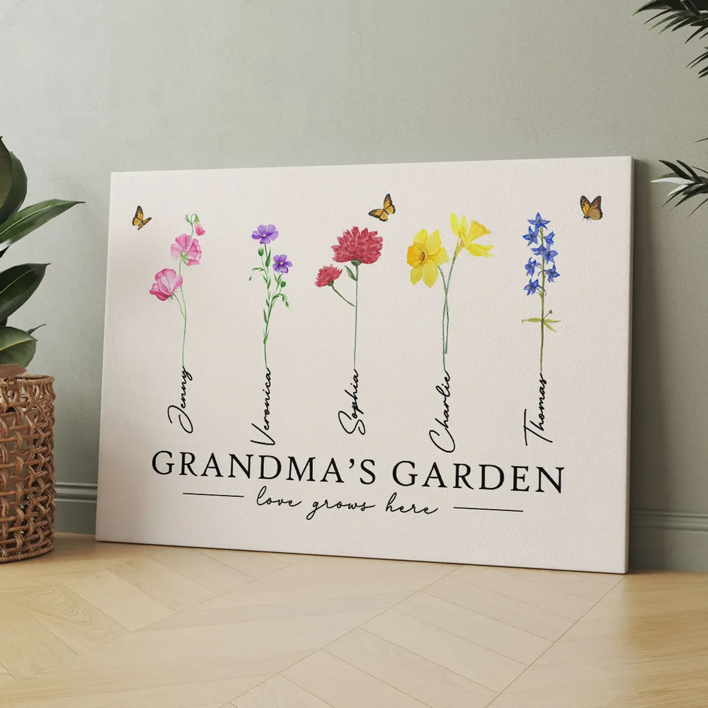Grandma‘s Garden Love Grows Here Watercolor Birth Month Flower - Personalized Poster/Canvas Prints - Gift For Grandma, Mom 4