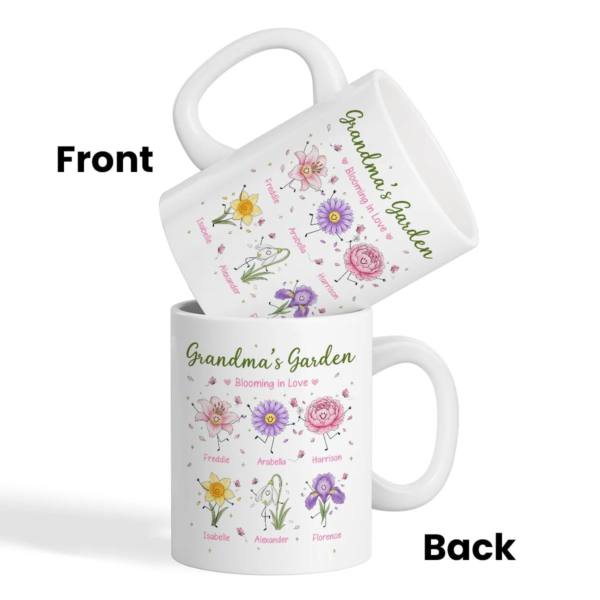 Grandma's Garden Cute Doodle Birth Month Flowers - Personalized Custom Mug - Gift For Mom, Grandma