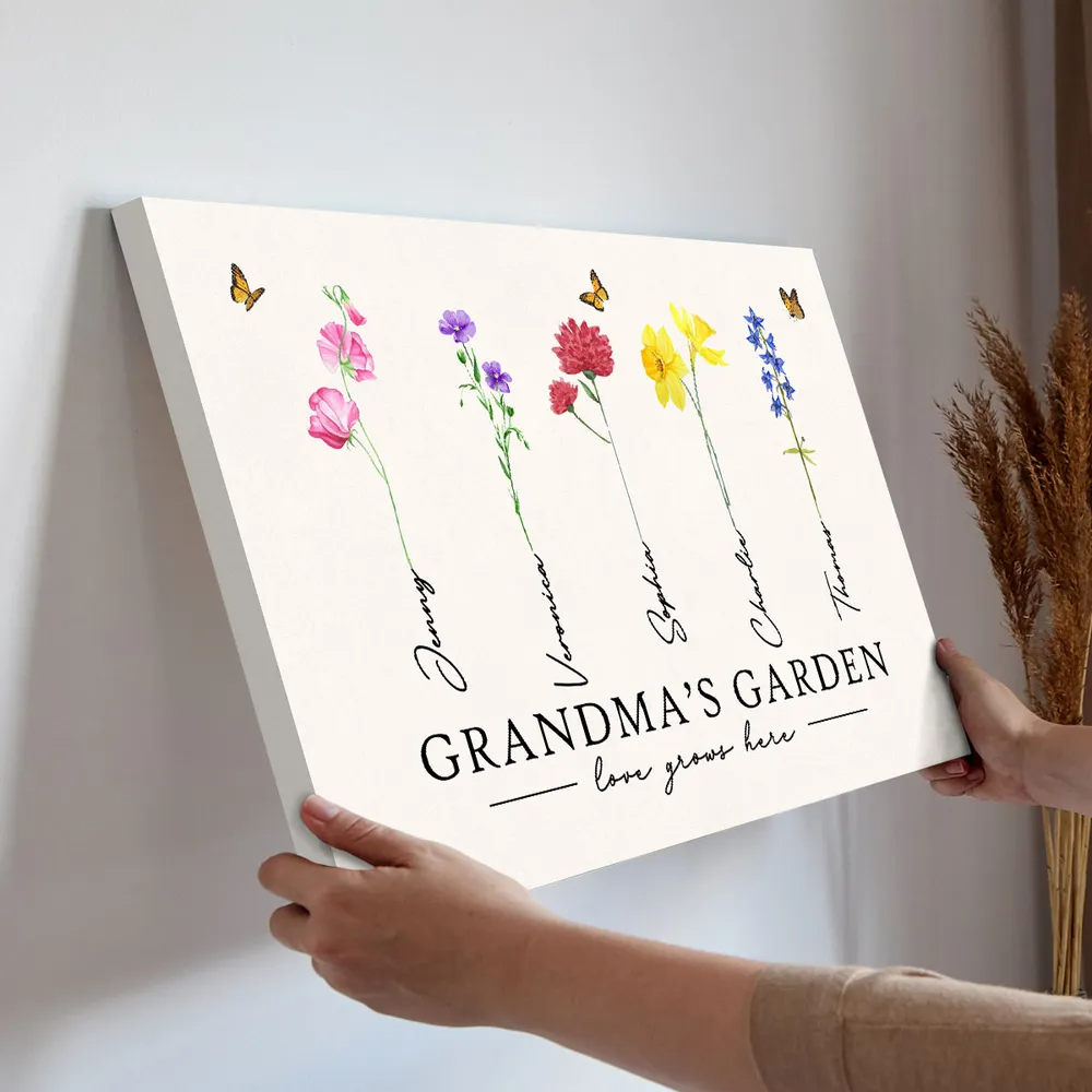 Grandma‘s Garden Love Grows Here Watercolor Birth Month Flower - Personalized Poster/Canvas Prints - Gift For Grandma, Mom 3
