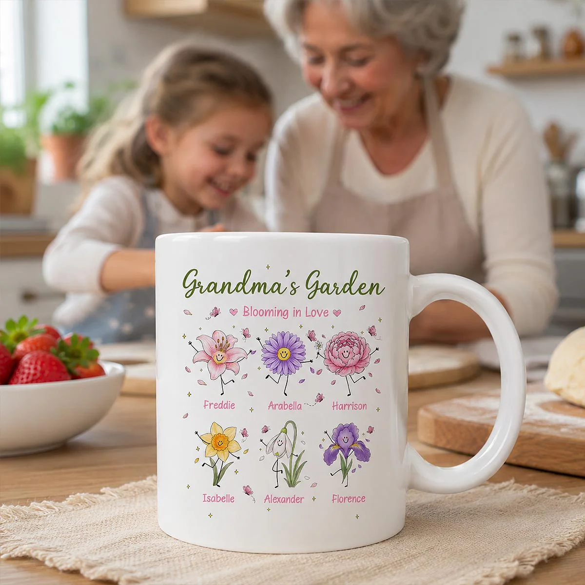 Grandma's Garden Cute Doodle Birth Month Flowers - Personalized Custom Mug - Gift For Mom, Grandma
