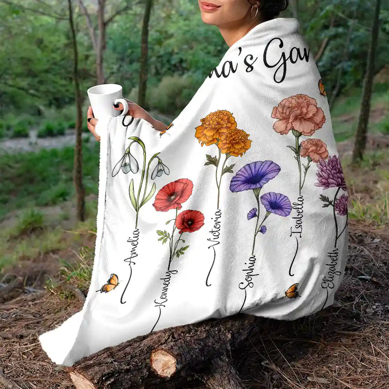 Grandma's Garden Birth Flower Bouquet - Personalized Custom Blanket - Gift Ideas For Mom, Grandma, Nana