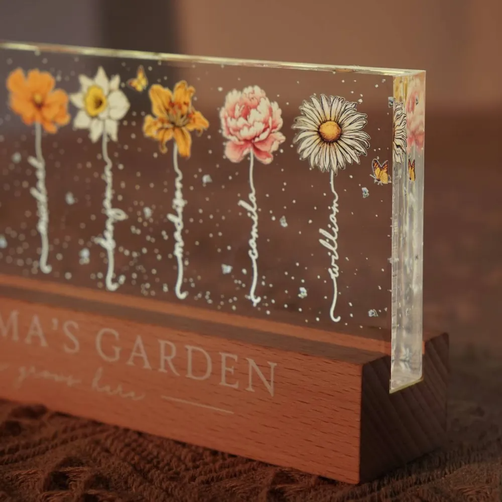 Grandma‘s Garden Birth Month Flowers - Personalized Acrylic LED Night Light - Gift For Mom, Mother, Grandma, Grandmother