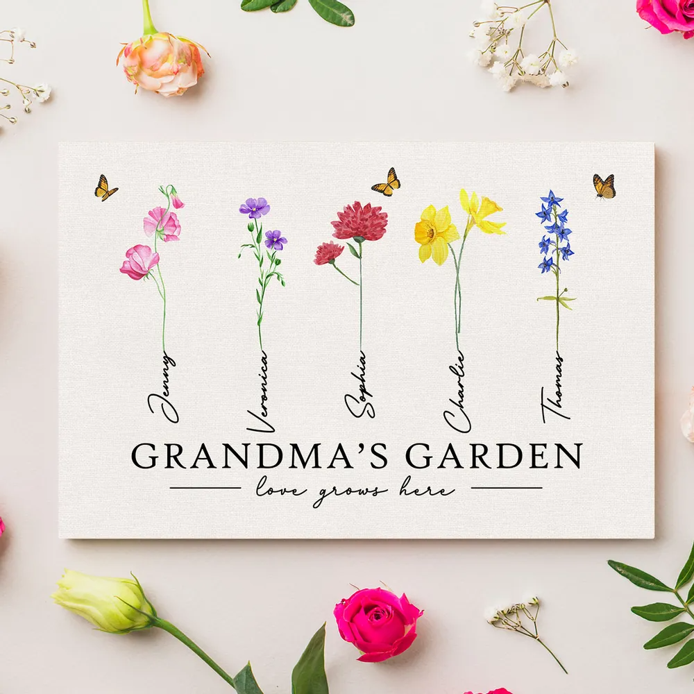 Grandma‘s Garden Love Grows Here Watercolor Birth Month Flower - Personalized Poster/Canvas Prints - Gift For Grandma, Mom 2