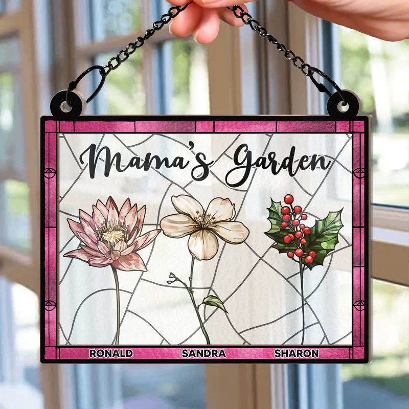 Grandma's Garden Full Of Colors Birth Flower Grandkids - Personalized Window Hanging Suncatcher Ornament - Gift For Mom, Mama, Mommy, Grandma