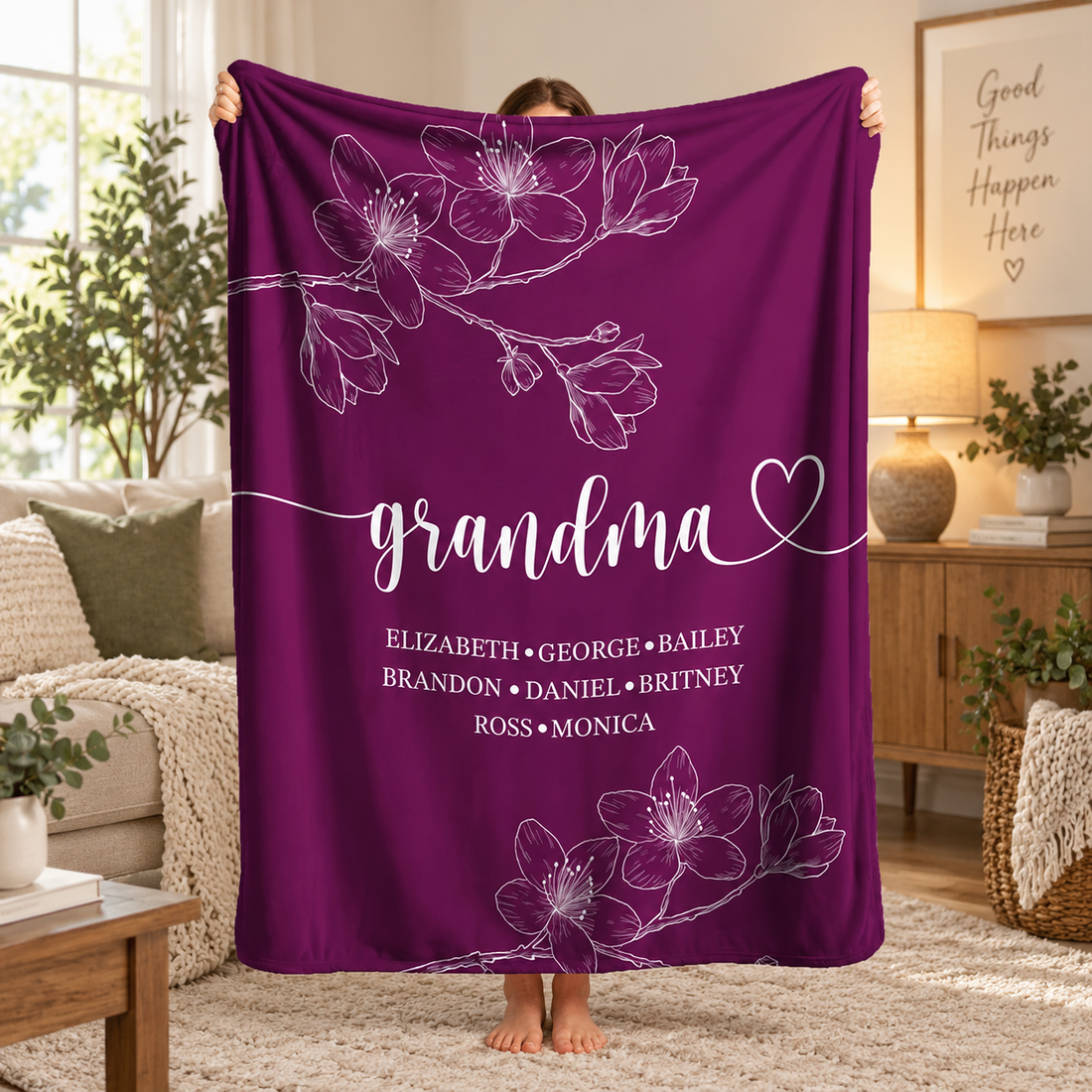 Custom Name Grandkids & Grandma - Personalized Custom Blanket - Gift Ideas For Mom, Grandma, Nana