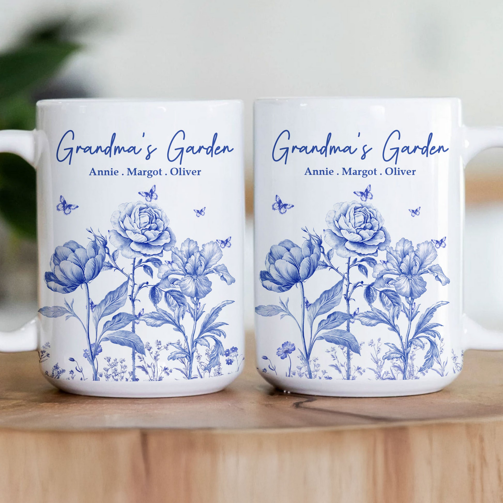 Grandma's Garden Toile Custom Birth Flowers - Personalized Mug - Gift Ideas For Mom, Grandma, Nana