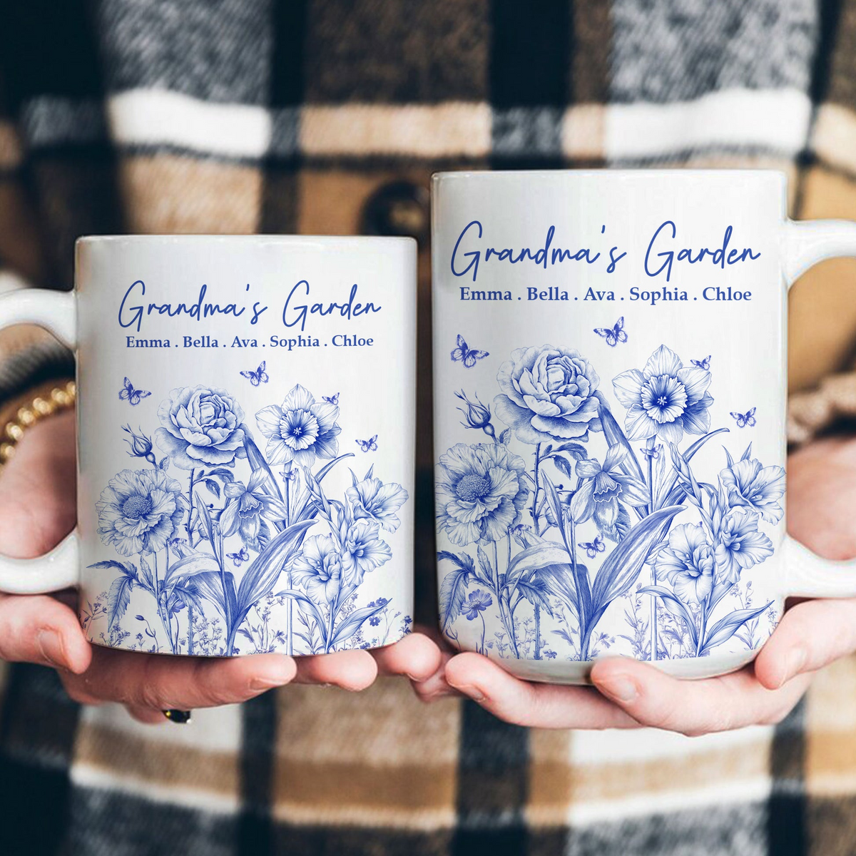 Grandma's Garden Toile Custom Birth Flowers - Personalized Mug - Gift Ideas For Mom, Grandma, Nana