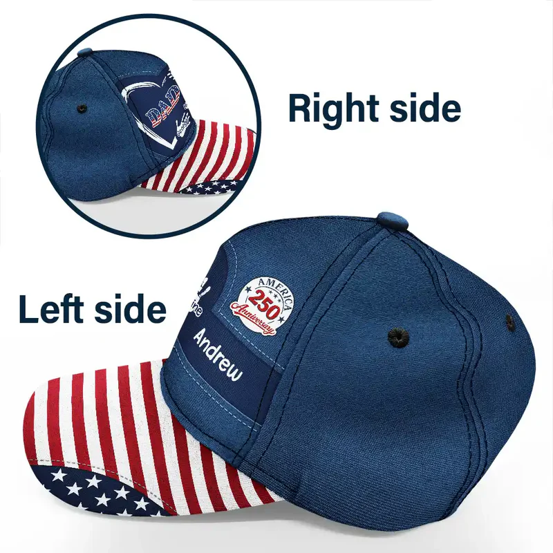 America 250th Anniversary Grandpa Dad Kids Handprints - Personalized Classic Cap - Gift For Dad, Papa, Grandpa