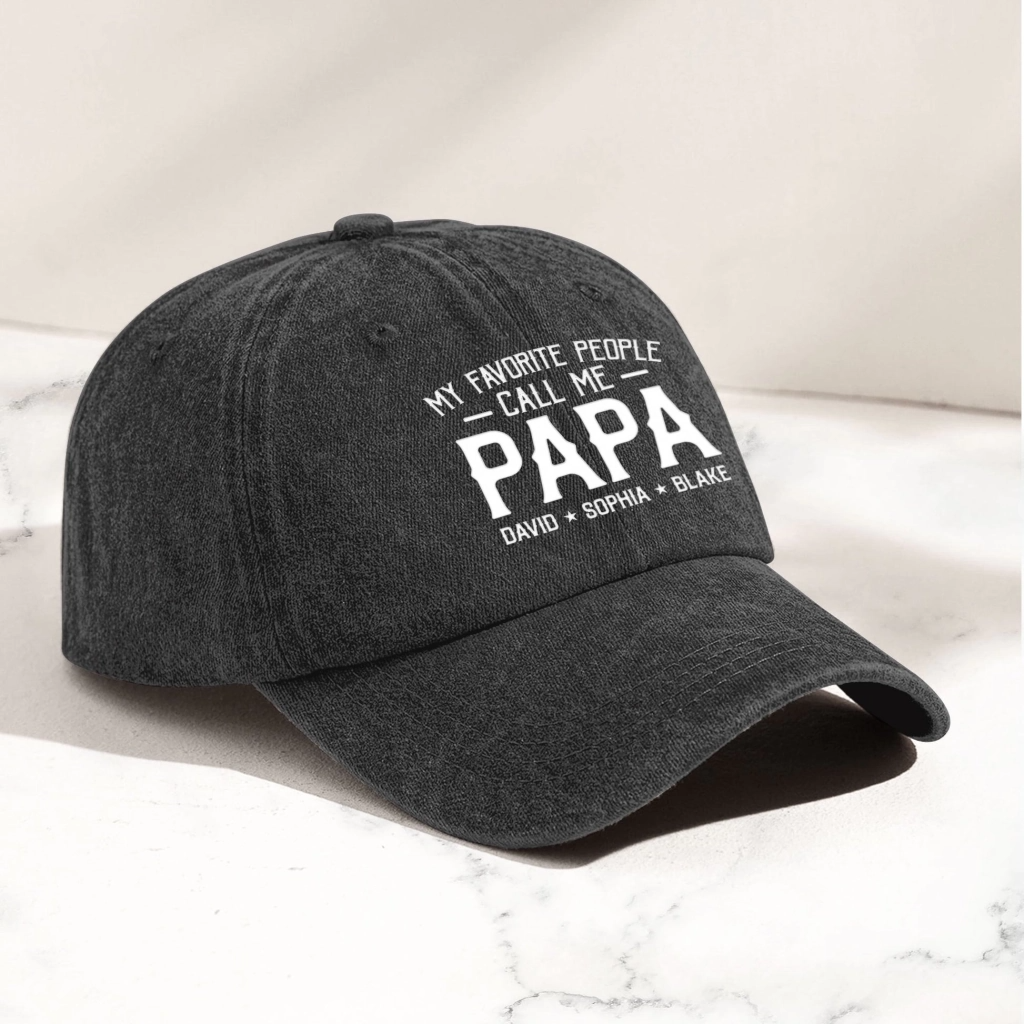 My Favorite People Call Me Papa - Personalized Custom Vintage Washed Denim Cap - Gift for Dad, Papa, or Grandpa