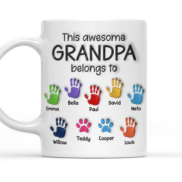Grandpa's Personalized 3D Effect Mug: Custom Handprint & Paw Print Coffee Cup - Unique Birthday or Father's Day Gift for Papa & Dad