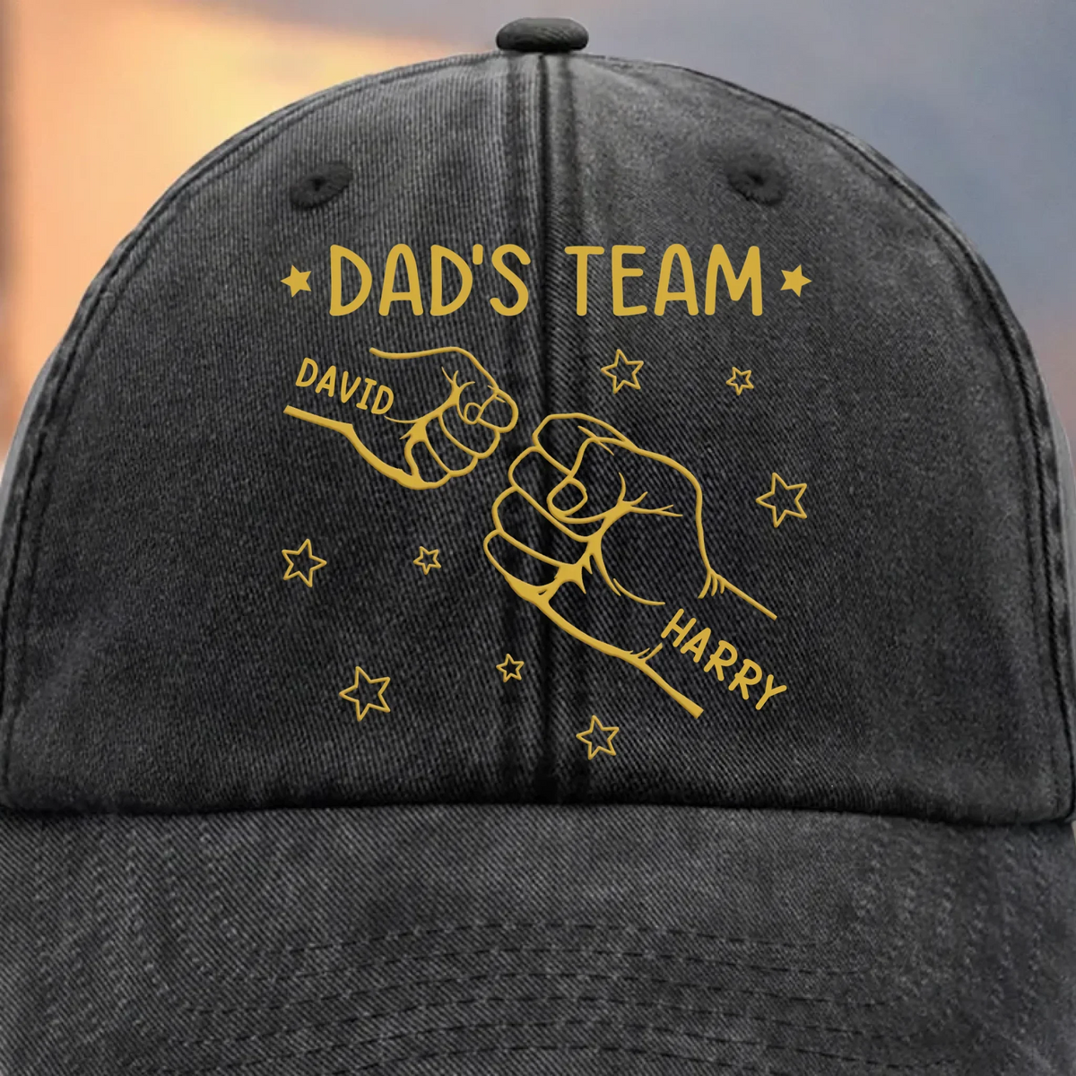 Grandpa's Team - Personalized Custom Vintage Washed Denim Cap - Father's Day Gift for Dad, Papa, or Grandpa