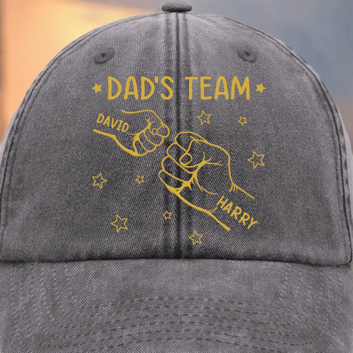 Grandpa's Team - Personalized Custom Vintage Washed Denim Cap - Father's Day Gift for Dad, Papa, or Grandpa