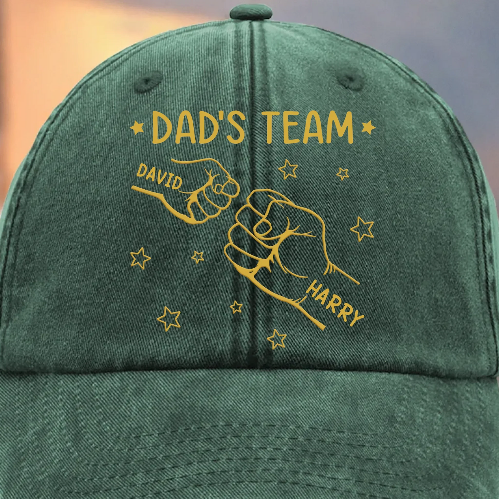 Grandpa's Team - Personalized Custom Vintage Washed Denim Cap - Father's Day Gift for Dad, Papa, or Grandpa