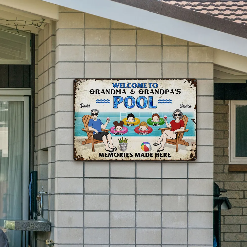 Welcome To Grandparents Pool - Personalized Metal Sign - Gift For Dad, Mom, Grandpa, Grandma