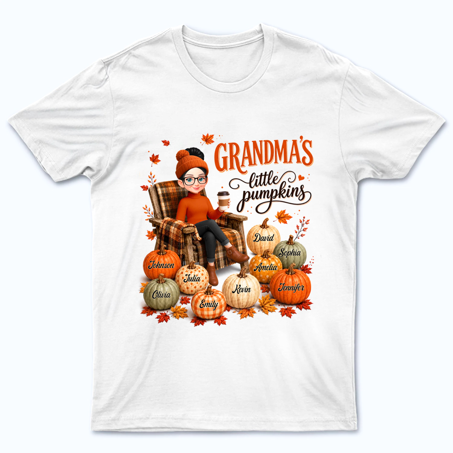 Grandma's Little Pumpkins - Personalized Custom T Shirt - Fall Season, Halloween Gift for Grandma/Nana/Mimi, Mom, Wife