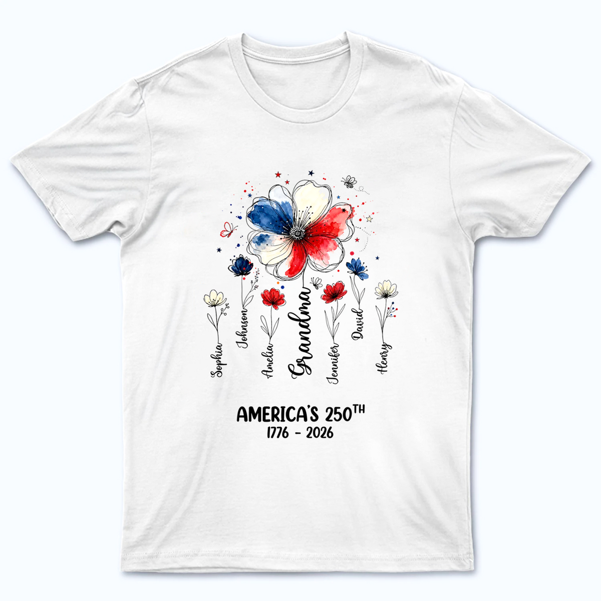 Proud Mom Grandma Flowers American 250th Anniversary - Personalized Custom Shirt - Gift For Mom, Grandma