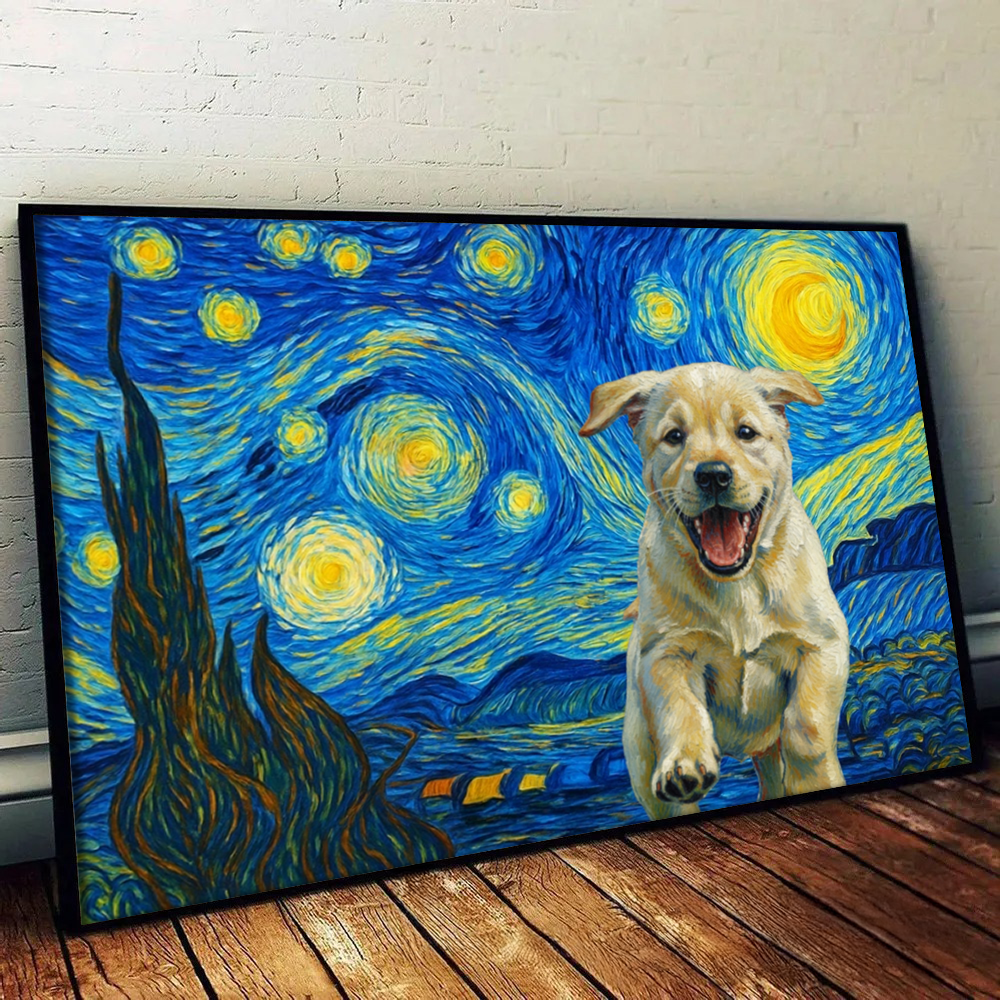 Custom Photo Starry Night Dog Cat Pet - Personalized Poster/Canvas Prints - Gift for Dog/Cat Lovers, Dog/Cat Mom, Pet Lovers