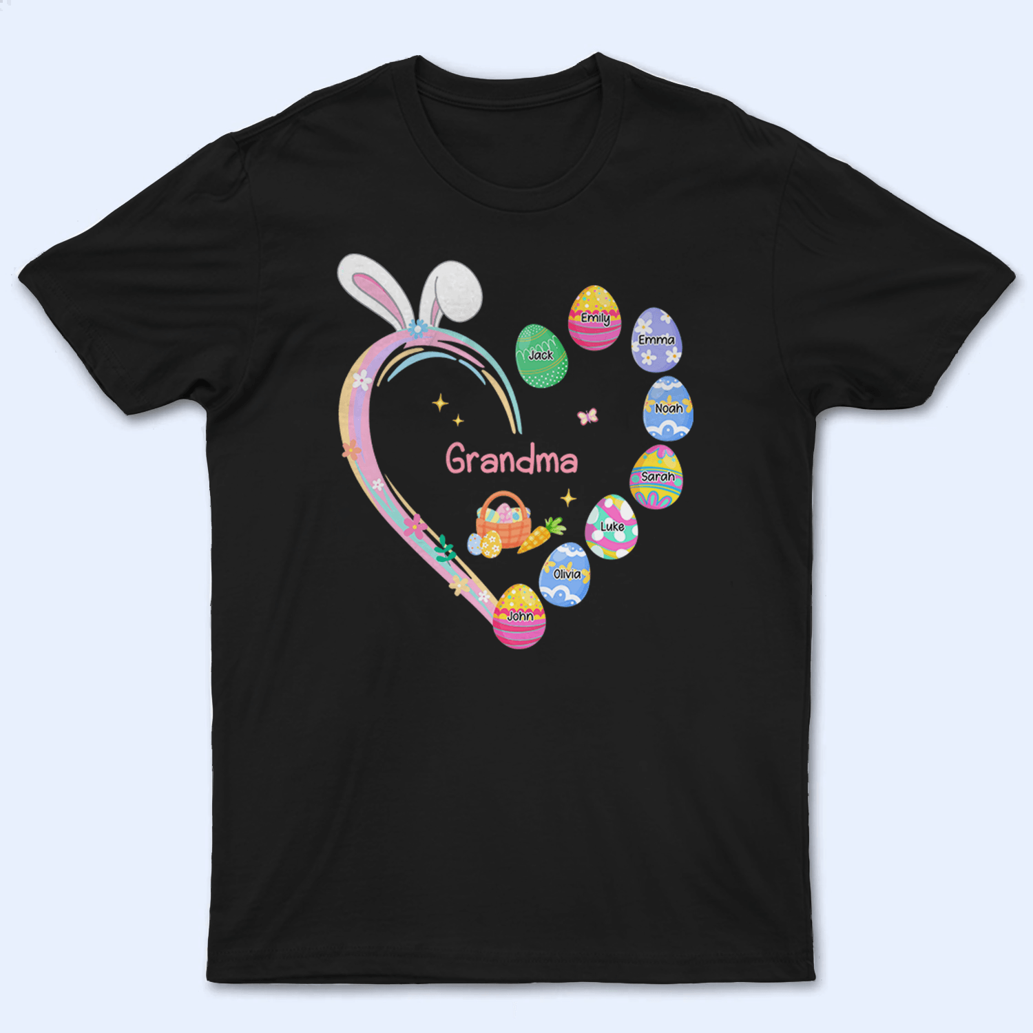 Grandma Easter Heart With Grandkids Bunny - Personalized Custom T Shirt - Easter, Birthday, Loving, Funny Gift for Grandma/Nana/Mimi, Mom, Wife, Grandparent - Suzitee Store