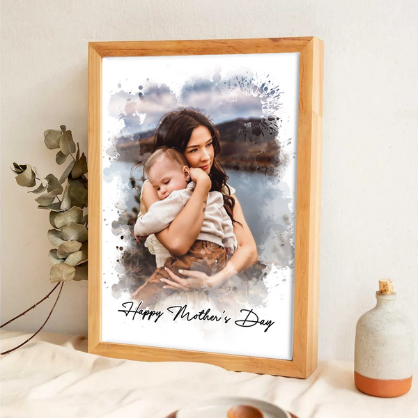 Custom Photo Watercolor Mom Portrait - Personalized Poster/Canvas Prints - Gift For Mom, Mother's Day