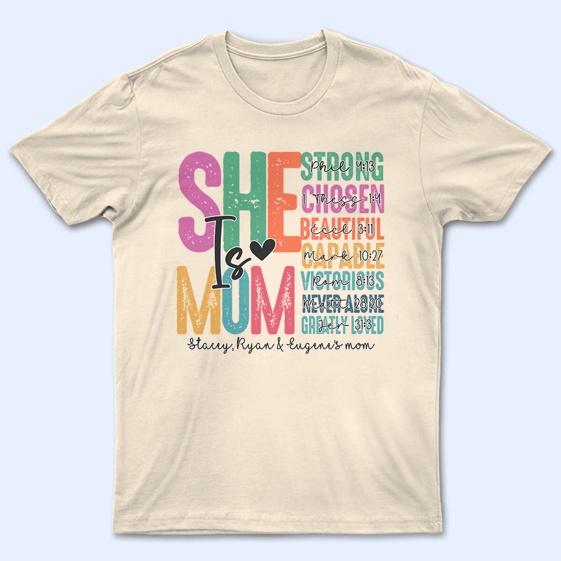 Personalized She is Mom, Bible Verse t-shirt, alternate view 2