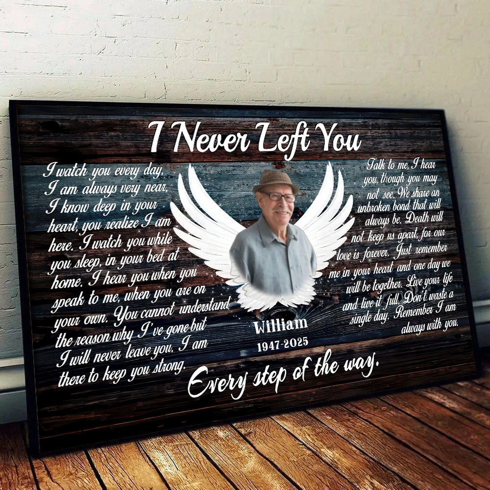Loss of Dad, Husband - Custom Photo Angel Wings I Never Left You - Memorial Gift - Personalized Canvas For Family Members