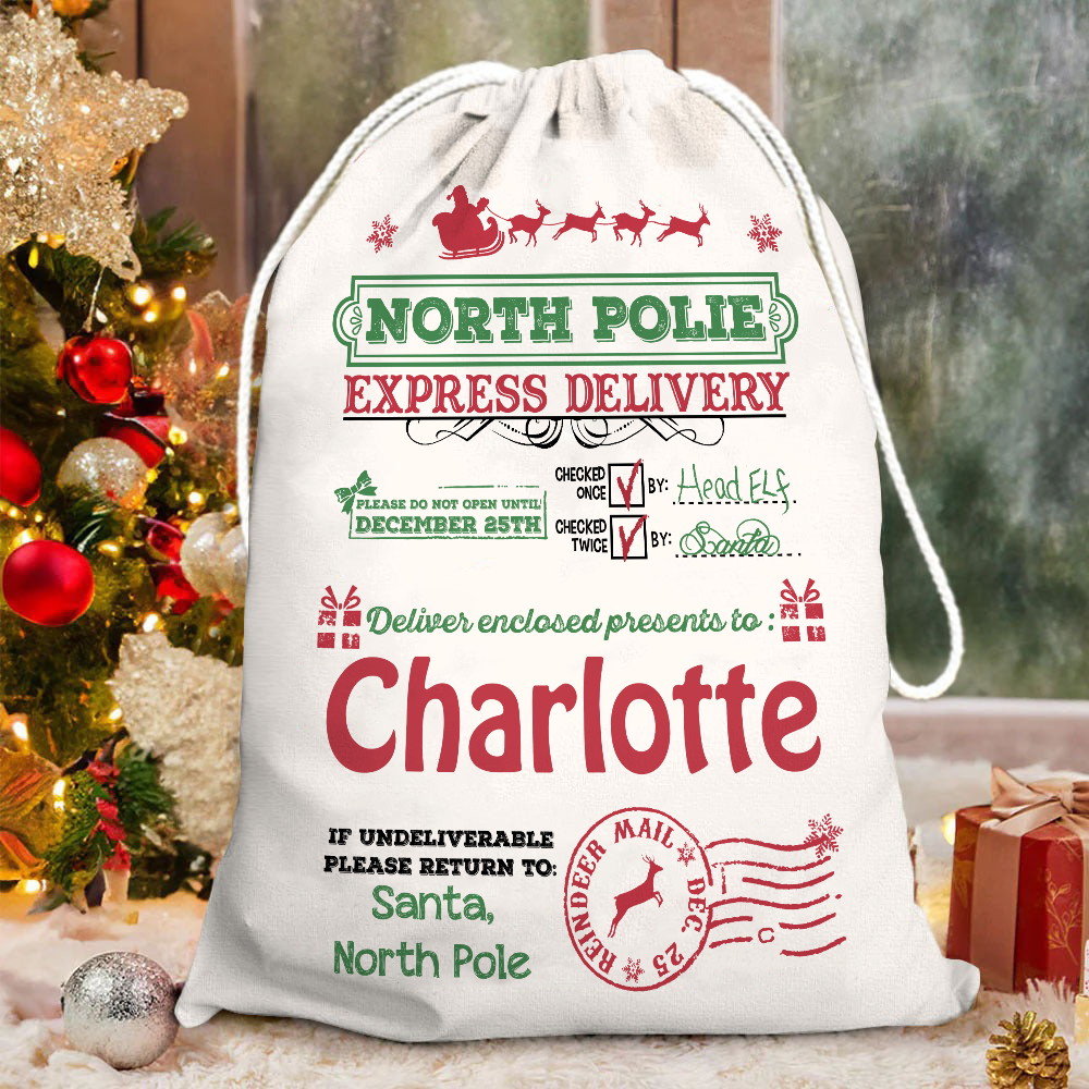 Custom Name North Pole Santa Gift Bag - Personalized Santa Sack - Christmas Gift For Family, Kids, Grandkids