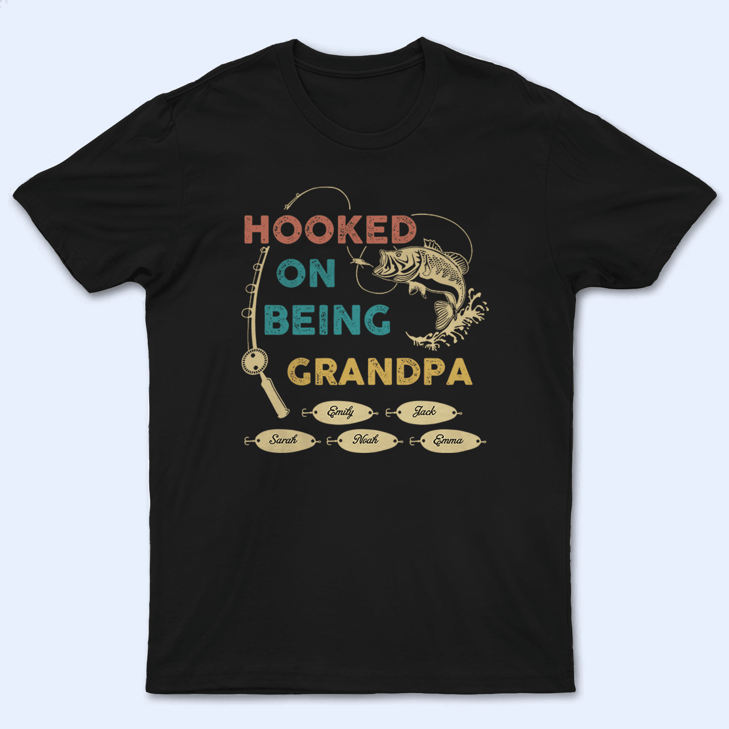 Hooked On Being Grandpa Fishing - Personalized Custom T Shirt - Father's Day Gift for Dad, Papa, Grandpa, Daddy, Dada - Suzitee Store