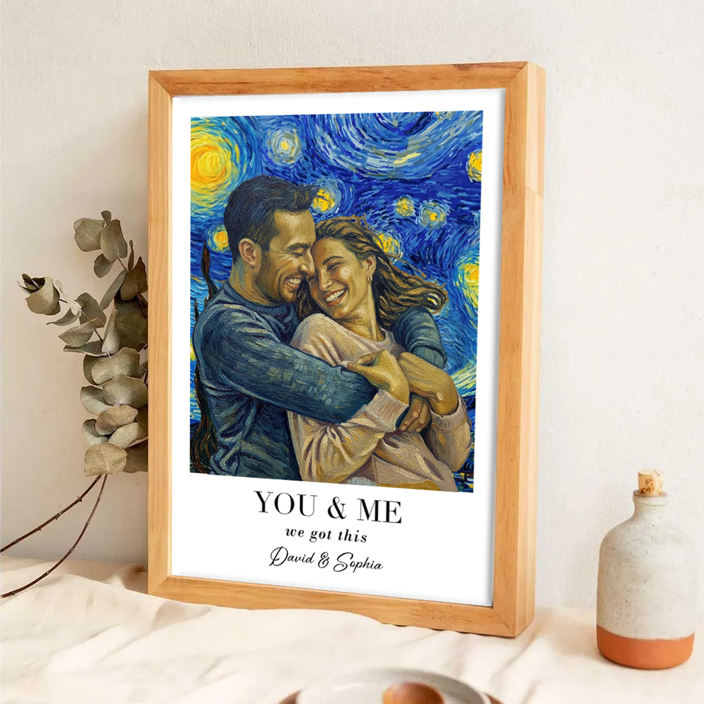 Custom Photo Van Gogh Wall Art You & Me We Got This - Personalized Poster/Canvas Prints - Gift For Her/Him, Husband/Wife, Couples on Anniversary, Valentine's Day