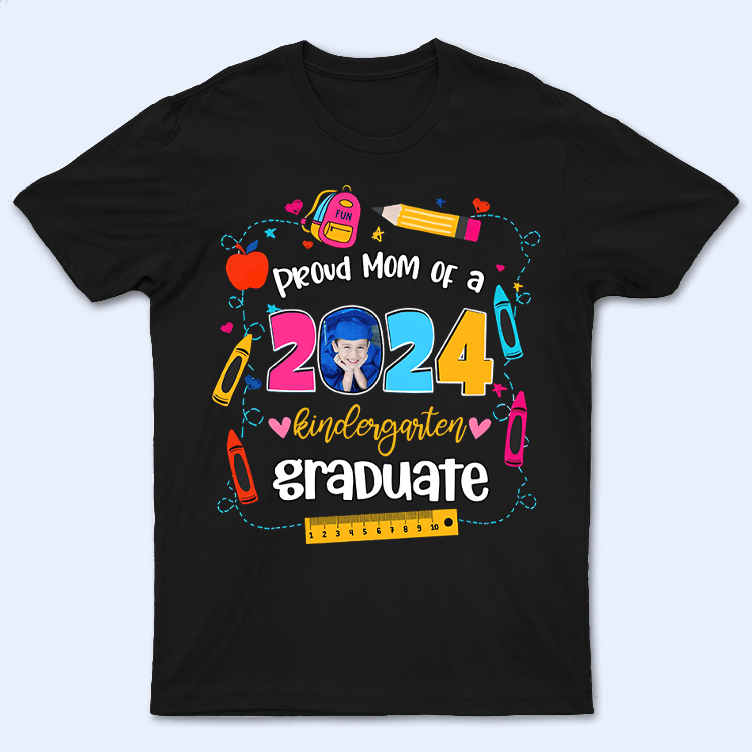 Custom Photo Kindergarten Graduate 2024 - Personalized Custom T Shirt - Birthday, Loving, Funny Gift for Grandma/Nana/Mimi, Mom, Wife, Grandparent