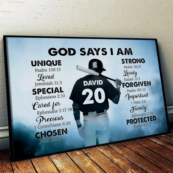 Baseball God Says I Am - Personalized Poster/Canvas Prints - Gift for Baseball Player, Baseball Lover, Son, Grandson