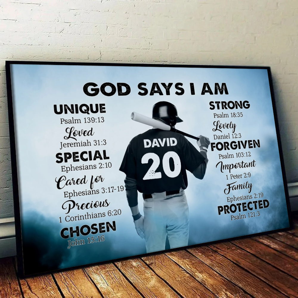 Baseball God Says I Am - Personalized Poster/Canvas Prints - Gift for Baseball Player, Baseball Lover, Son, Grandson