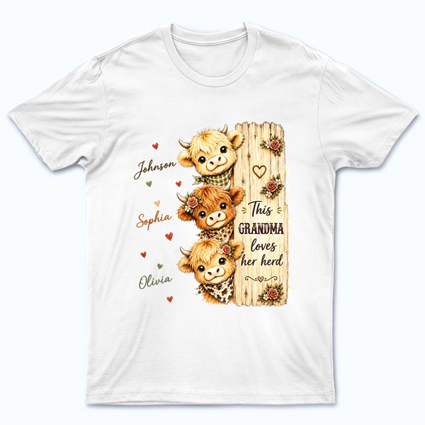 This Grandma Loves Her Herd Highland Cow - Personalized Custom T Shirt - Fall Season, Halloween Gift for Grandma/Nana/Mimi, Mom, Wife