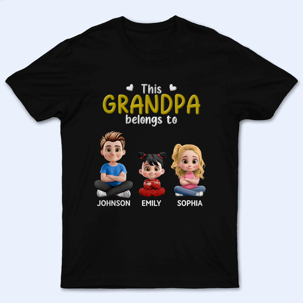 3D Effect Kid Cross Arm This Grandpa/Grandma Belongs To - Personalized Custom T Shirt - Gift For Grandpa/Grandma, Dad/Mom